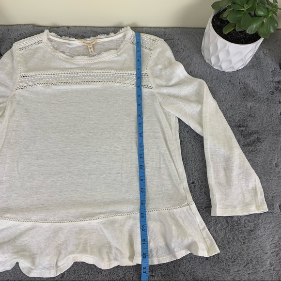Rebecca Taylor White Long Sleeve Slub Knit Tee with Lace - Picture 10 of 10